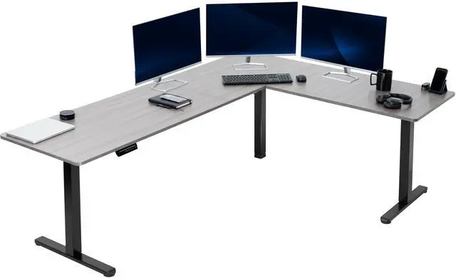 Main image of VIVO Gray / Black Electric 84" x 63" Corner Desk, L-Shaped Workstation