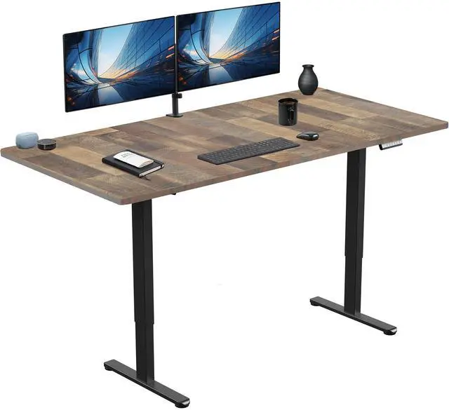 Main image of VIVO Electric Dual Motor 71 x 36 Desk, Reclaimed Wood Top, Black Frame