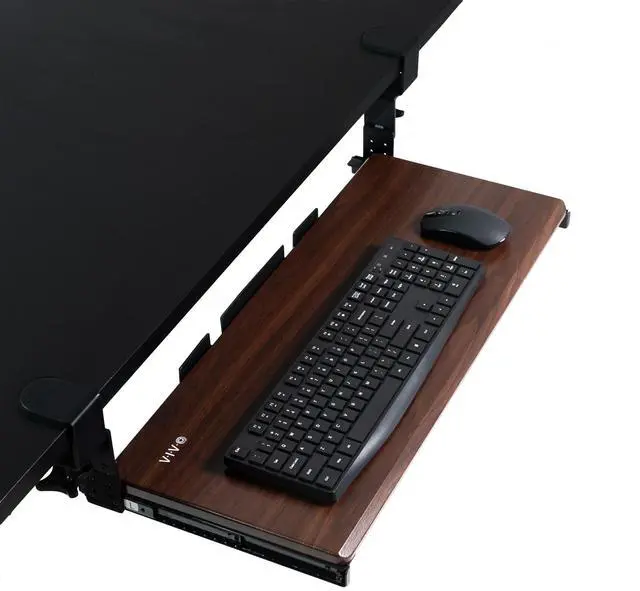 Main image of VIVO Dark Walnut Clamp-on Height Adjustable Keyboard & Mouse Under Desk Tray