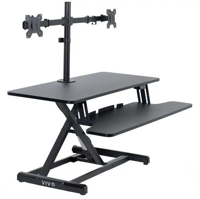 Main image of VIVO Black 36" Electric Desk Riser with Dual Monitor Arm for up to 30" Screens