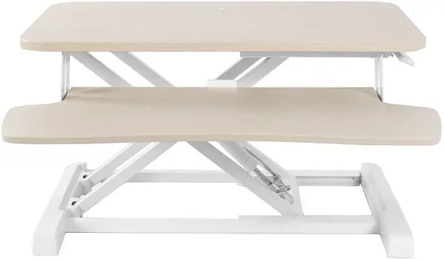 Main image of VIVO Light Wood 26" Height Adjustable Standing Desk Monitor Riser, White Frame