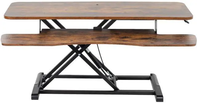 Main image of VIVO Adjustable 42" Standing Desk Monitor Riser, Vintage Brown Top, Black Frame