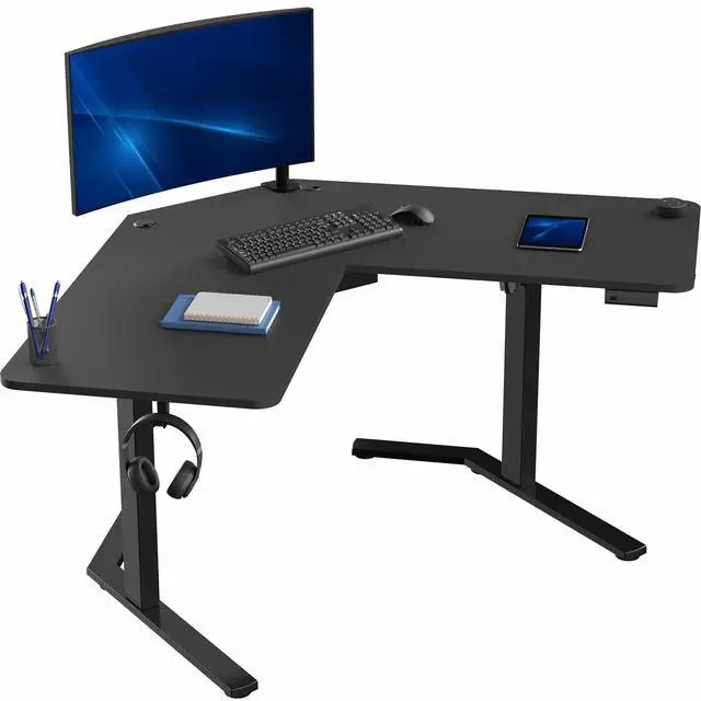 Main image of VIVO Black Electric 55" x 55" Corner Standing Desk, L-Shaped Workstation