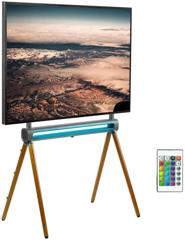 Main image of VIVO Wood Easel Studio 49" to 70" TV Adjustable Floor Stand with RGB Lights