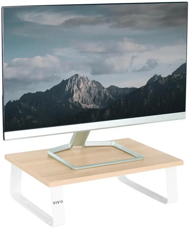 Main image of VIVO 15" Desktop Stand Monitor Riser, Desk Organizer, Light Wood Top, White Legs