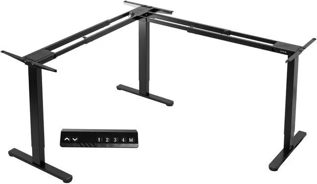 Main image of VIVO Black Electric Motor Height Adjustable Corner 3 Leg Standing Desk Frame