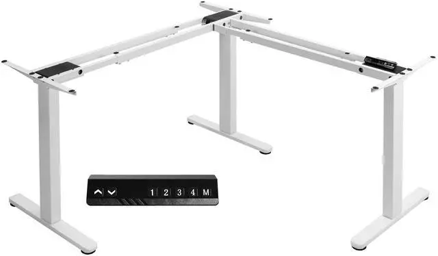 Main image of VIVO White Electric Motor Height Adjustable Corner 3 Leg Standing Desk Frame