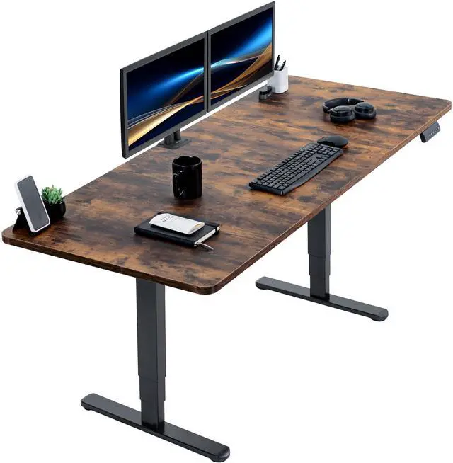 Main image of VIVO Electric 71x30 Stand Up Desk, Rustic Vintage Brown Table Top, Black Frame
