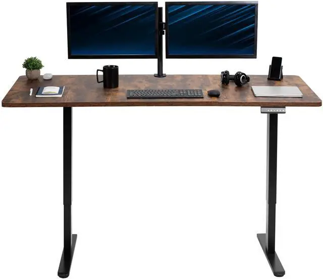 Main image of VIVO Electric Dual Motor 71 x 30 Standing Desk, Vintage Brown Top, Black Frame