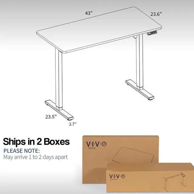 Alt view image 5 of 7 - VIVO Electric 43 x 24 Stand Up Desk | Dark Gray Table Top, Black Frame