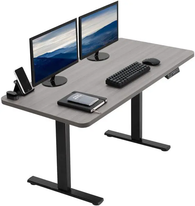 Main image of VIVO Electric 43 x 24 Stand Up Desk | Dark Gray Table Top, Black Frame