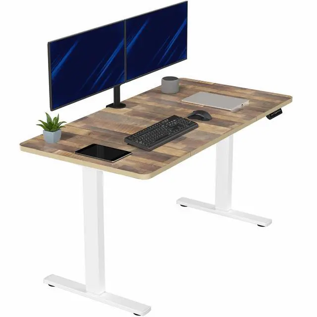 Main image of VIVO Electric 60 x 30 Stand Up Desk, Reclaimed Wood Top, White Frame