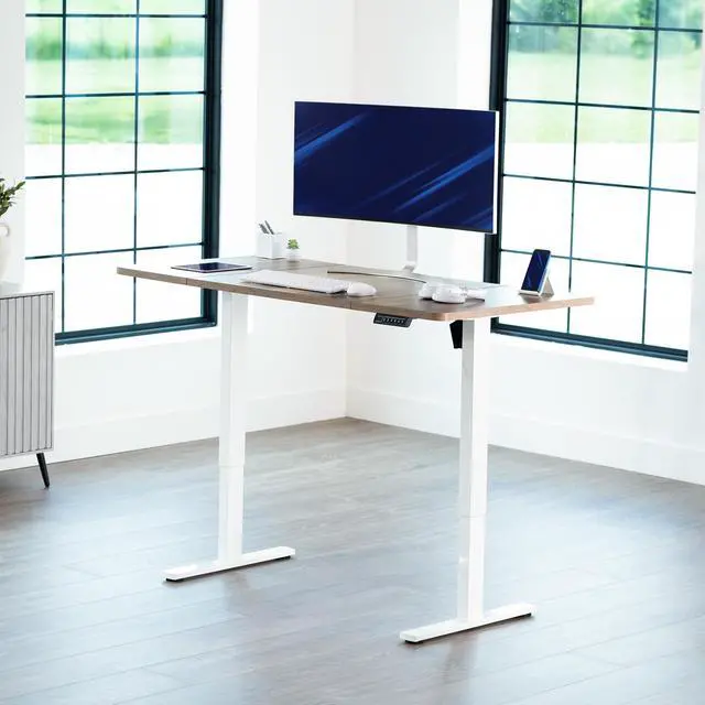 Alt view image 2 of 7 - VIVO Electric 60 x 30 Stand Up Desk, Reclaimed Wood Top, White Frame