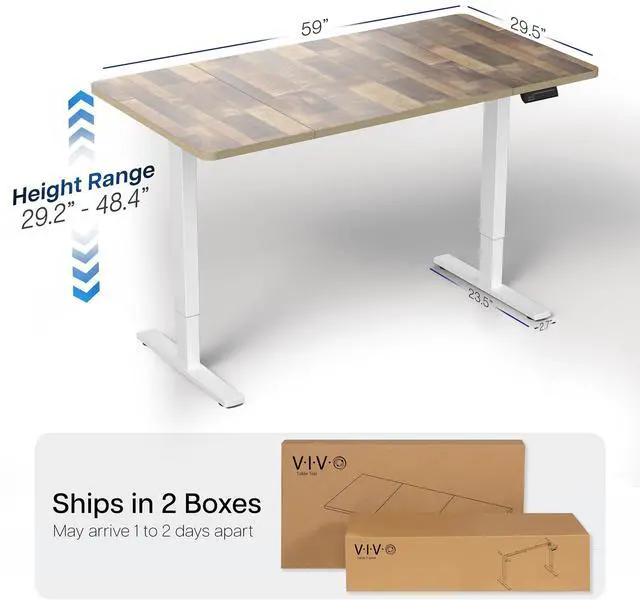 Alt view image 4 of 7 - VIVO Electric 60 x 30 Stand Up Desk, Reclaimed Wood Top, White Frame