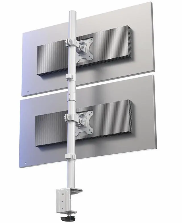 Main image of White Dual LCD Monitor Desk Mount Stand, Stacked Vertical 2 Screens up to 34"