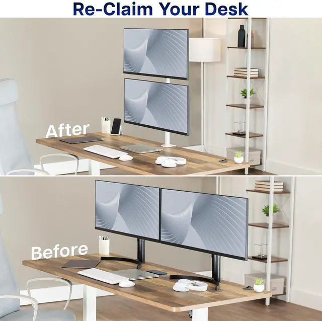 Alt view image 7 of 7 - White Dual LCD Monitor Desk Mount Stand, Stacked Vertical 2 Screens up to 34"
