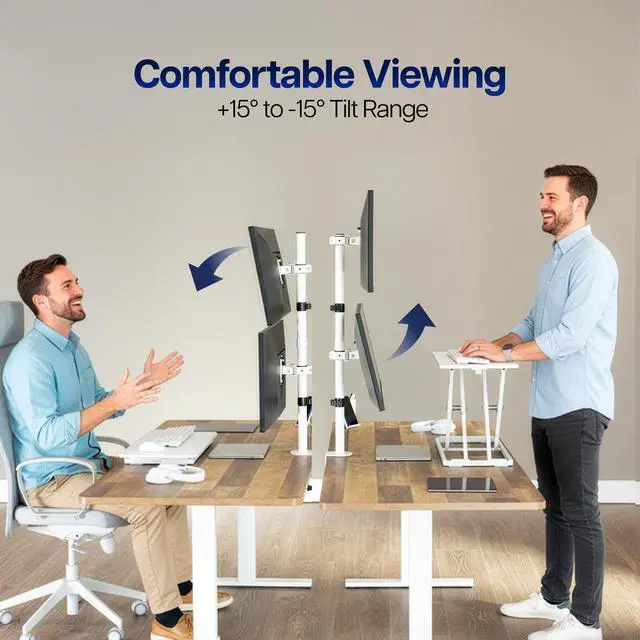 Alt view image 4 of 7 - White Dual LCD Monitor Desk Mount Stand, Stacked Vertical 2 Screens up to 34"