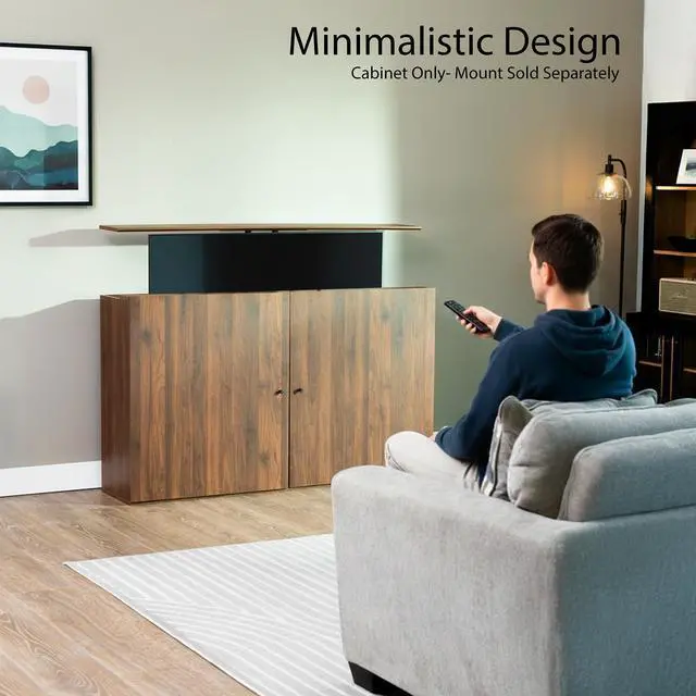 Alt view image 6 of 7 - VIVO Walnut Motorized Vertical Lift Concealed TV Cabinet, Hold 32-65 TVs
