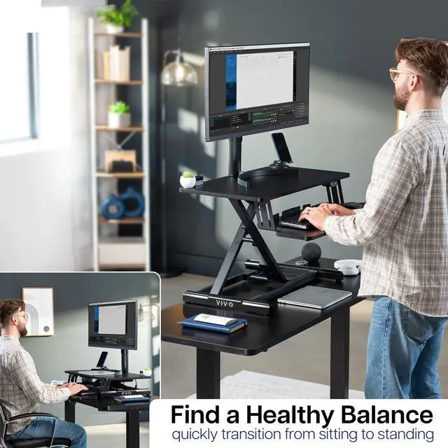 Alt view image 7 of 7 - VIVO Black Electric 32" Standing Desk Monitor Riser, Dual Arm Sit Stand Tabletop