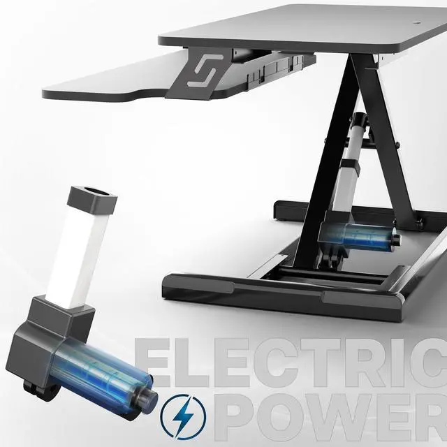 Alt view image 4 of 7 - VIVO Black Electric 32" Standing Desk Monitor Riser, Dual Arm Sit Stand Tabletop
