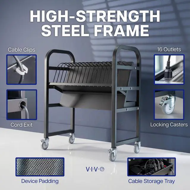 Alt view image 4 of 7 - VIVO Black 16-Device Mobile Open Charging Cart