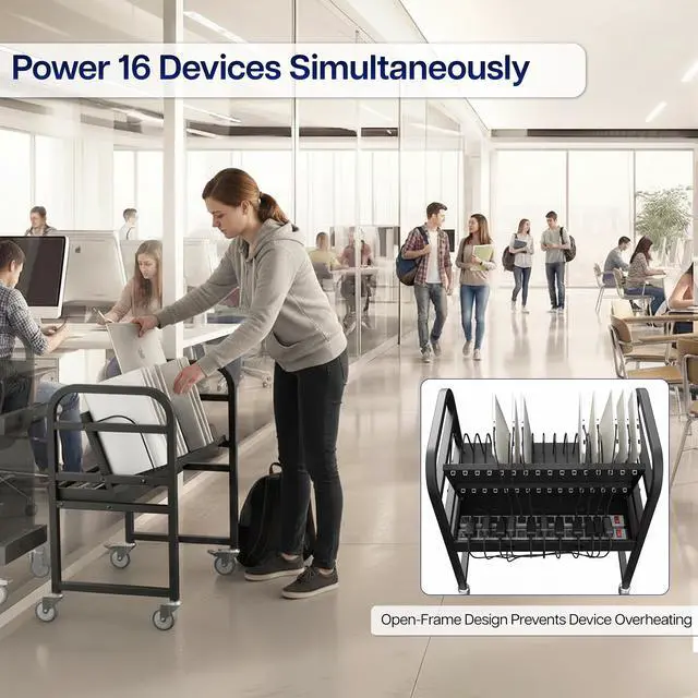 Alt view image 3 of 7 - VIVO Black 16-Device Mobile Open Charging Cart