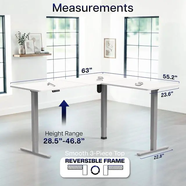 Alt view image 5 of 7 - VIVO White / Gray Electric 63" x 55" Corner Desk, L-Shaped Workstation