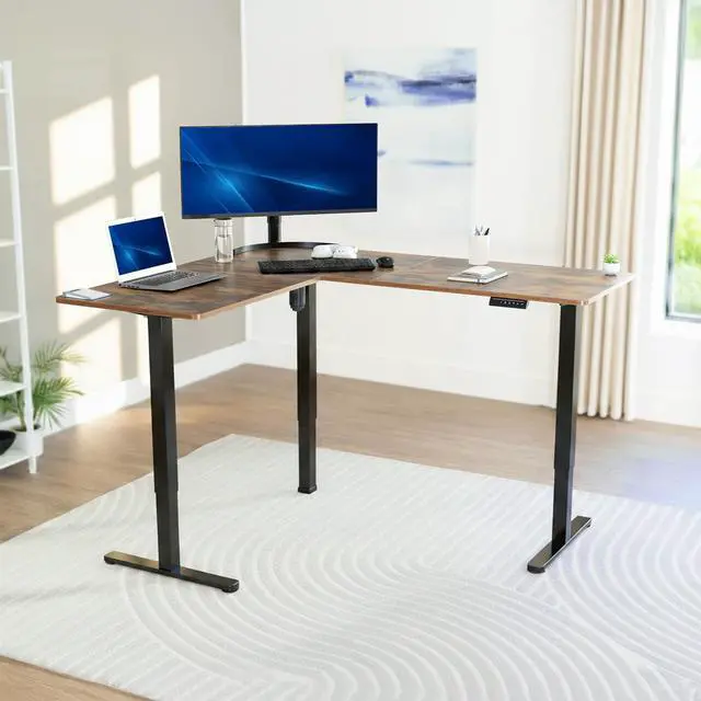 Alt view image 2 of 7 - VIVO Rustic Vintage Brown /Black Electric 63" x 55" Corner Desk Workstation