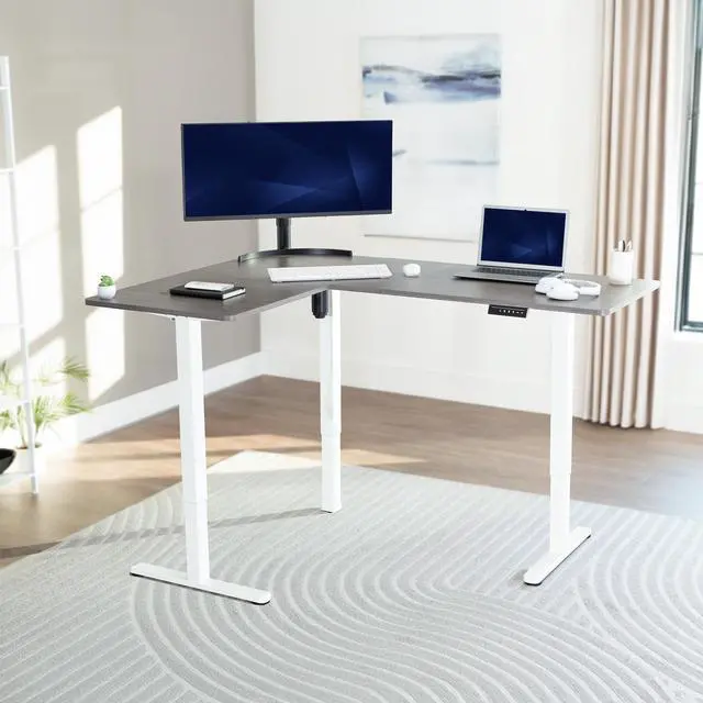 Alt view image 2 of 7 - VIVO Gray / White Electric 63" x 47" Corner Standing Desk