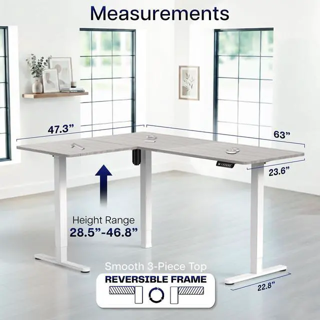 Alt view image 5 of 7 - VIVO Gray / White Electric 63" x 47" Corner Standing Desk
