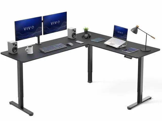 Main image of VIVO Black Electric 75" x 63" Corner Standing Desk, L-Shaped Workstation
