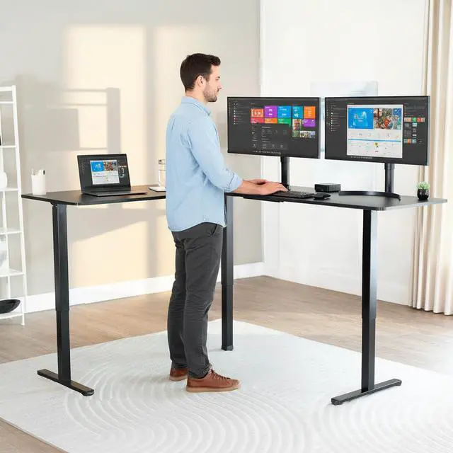 Alt view image 2 of 7 - VIVO Black Electric 75" x 63" Corner Standing Desk, L-Shaped Workstation