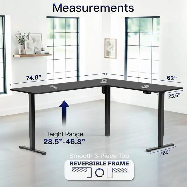 Alt view image 5 of 7 - VIVO Black Electric 75" x 63" Corner Standing Desk, L-Shaped Workstation