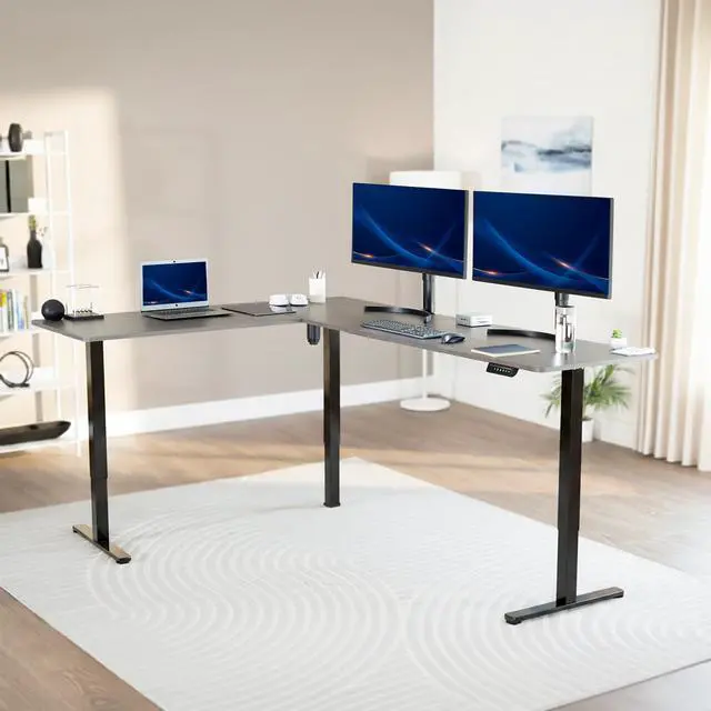 Alt view image 2 of 7 - VIVO Gray / Black Electric 84" x 63" Corner Desk, L-Shaped Workstation