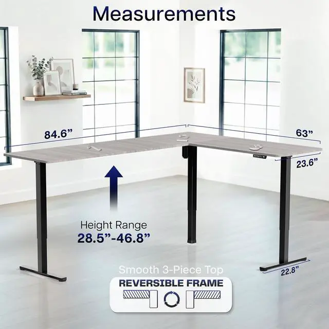 Alt view image 5 of 7 - VIVO Gray / Black Electric 84" x 63" Corner Desk, L-Shaped Workstation