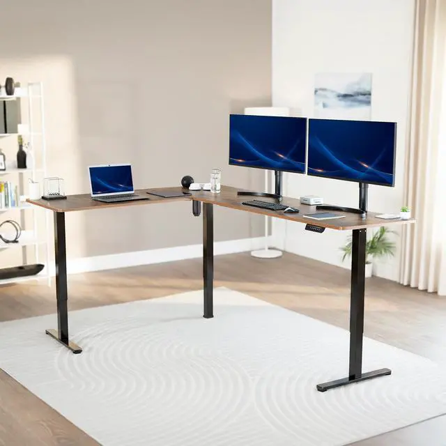 Alt view image 2 of 7 - VIVO Vintage Brown / Black Electric 84" x 63" Corner Desk, L-Shaped Workstation