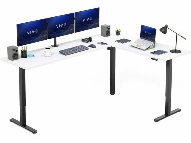 Main image of VIVO White / Black Electric 84" x 63" Corner Standing Desk, L-Shaped Workstation