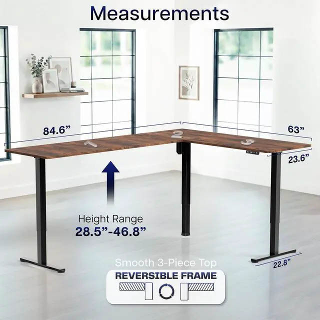 Alt view image 5 of 7 - VIVO Vintage Brown / Black Electric 84" x 63" Corner Desk, L-Shaped Workstation