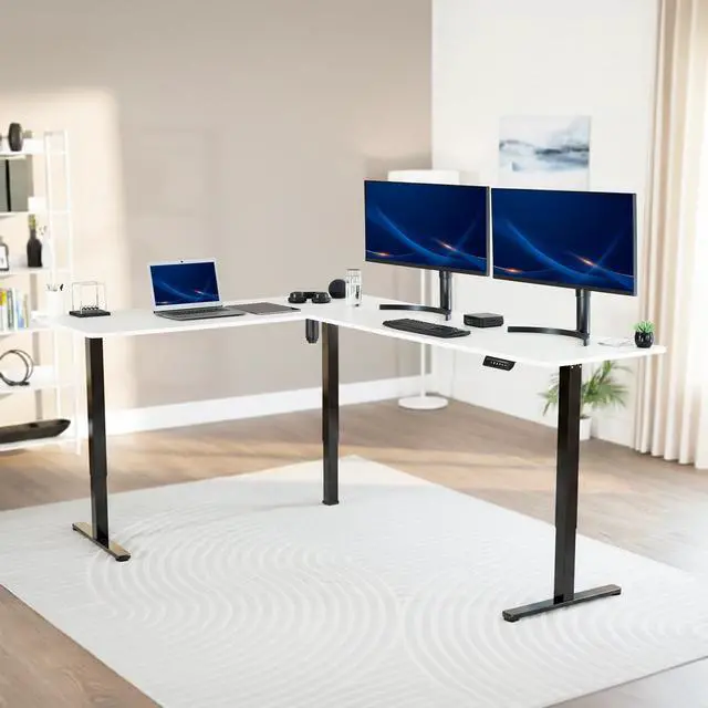 Alt view image 2 of 7 - VIVO White / Black Electric 84" x 63" Corner Standing Desk, L-Shaped Workstation