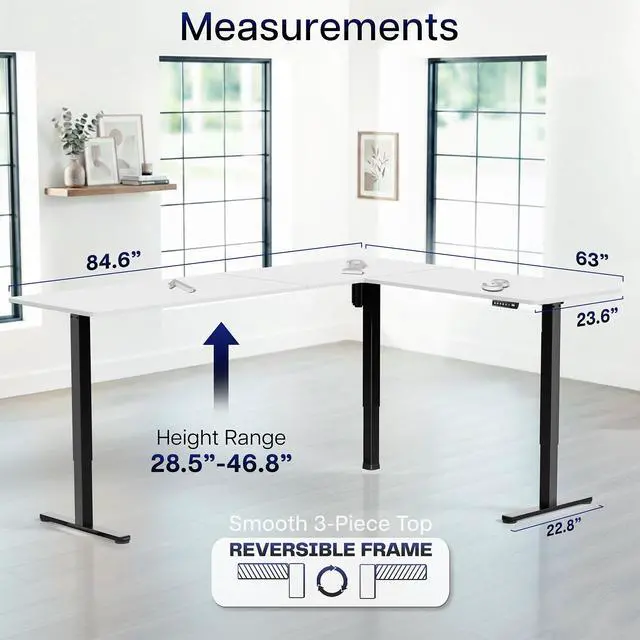 Alt view image 5 of 7 - VIVO White / Black Electric 84" x 63" Corner Standing Desk, L-Shaped Workstation