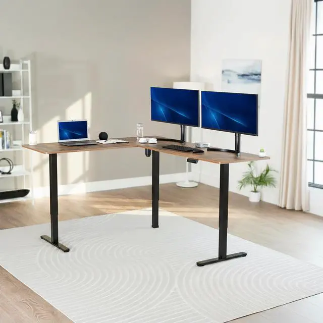 Alt view image 2 of 7 - VIVO Rustic Vintage Brown / Black Electric 75" x 63" Corner Desk Workstation