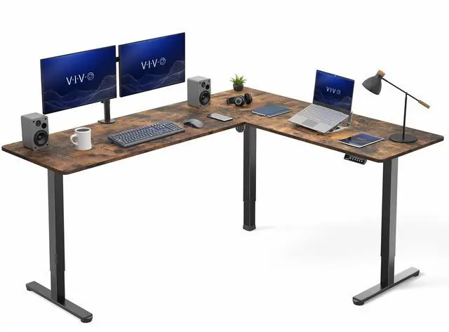 Main image of VIVO Rustic Vintage Brown / Black Electric 75" x 63" Corner Desk Workstation