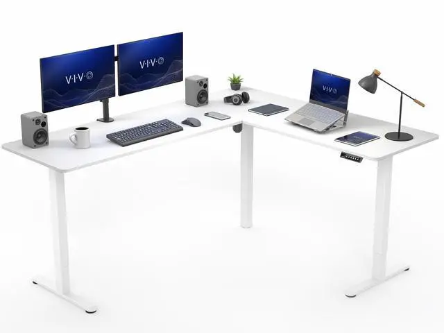 Main image of VIVO White Electric 75" x 63" Corner Standing Desk, L-Shaped Workstation