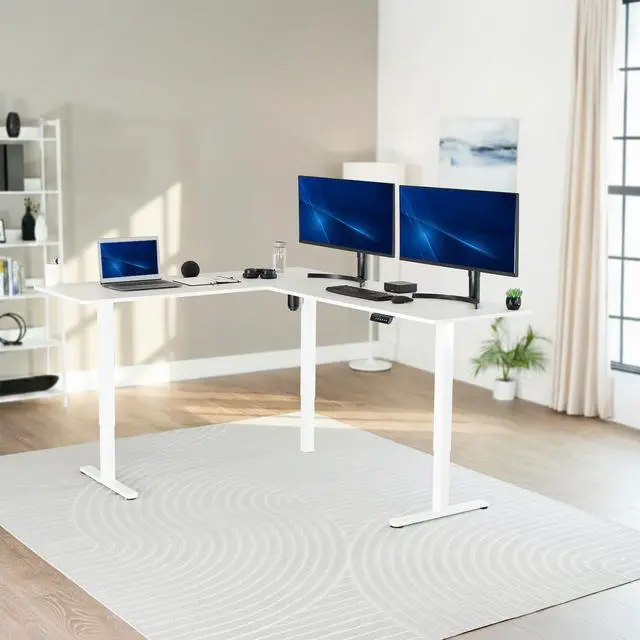 Alt view image 2 of 7 - VIVO White Electric 75" x 63" Corner Standing Desk, L-Shaped Workstation