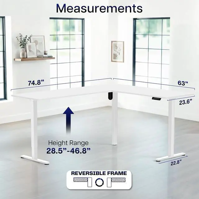 Alt view image 5 of 7 - VIVO White Electric 75" x 63" Corner Standing Desk, L-Shaped Workstation