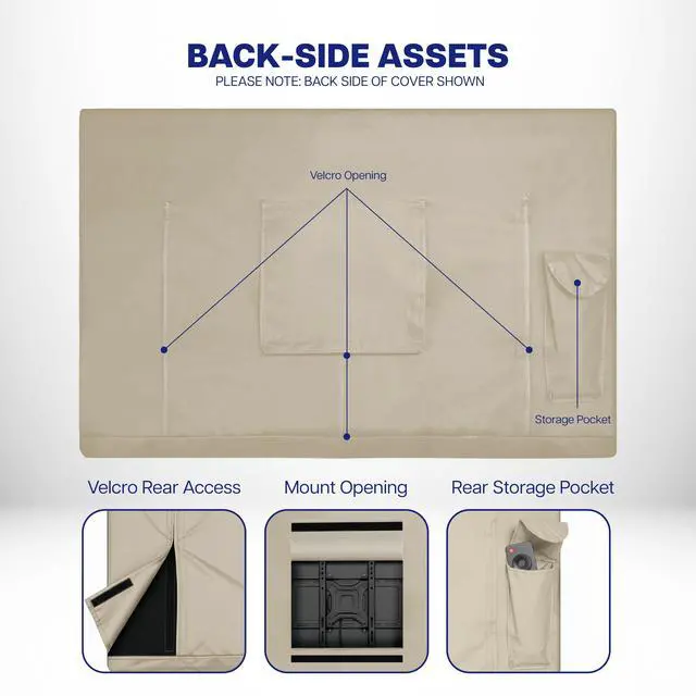Alt view image 4 of 6 - Tan Screen Cover for 60" to slim 65" TV, Outdoor Waterproof Weather Resistant
