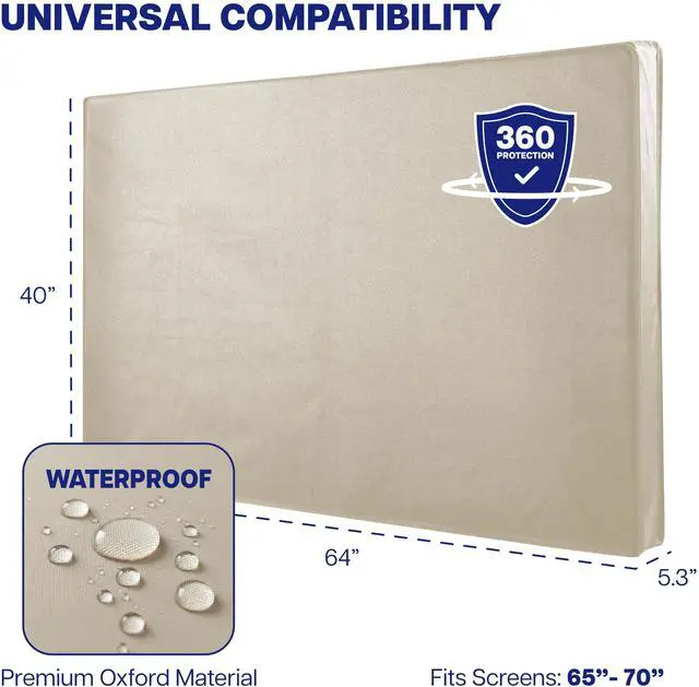 Alt view image 2 of 6 - Tan Screen Cover for 65" to 70" TV, Outdoor Waterproof Weather Resistant