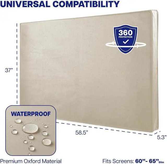 Alt view image 2 of 6 - Tan Screen Cover for 60" to slim 65" TV, Outdoor Waterproof Weather Resistant