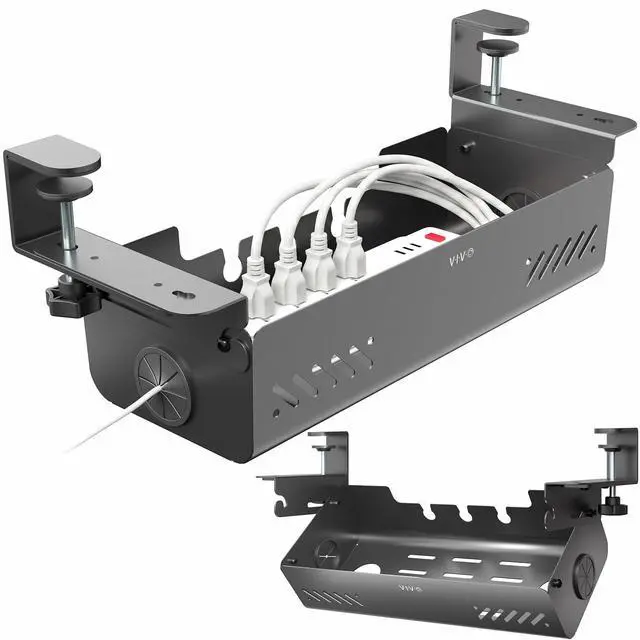 Main image of VIVO Under-Desk 19" Clamp-On Cable Management Box, Flip-Open Lid, Holds 11lbs