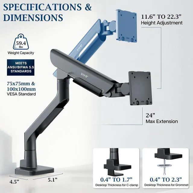 Alt view image 5 of 7 - VIVO PRO Pneumatic Single Ultrawide Monitor Mount, 24-57 Screens, 59.4 lbs